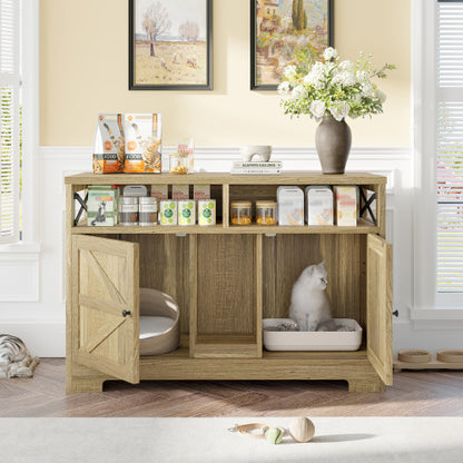 GO Cat Litter Box Enclosure For 2 Cats, Double Hidden Litter Box Furniture Cat Washroom, Farmhouse Indoor Cat House End Table, Brown