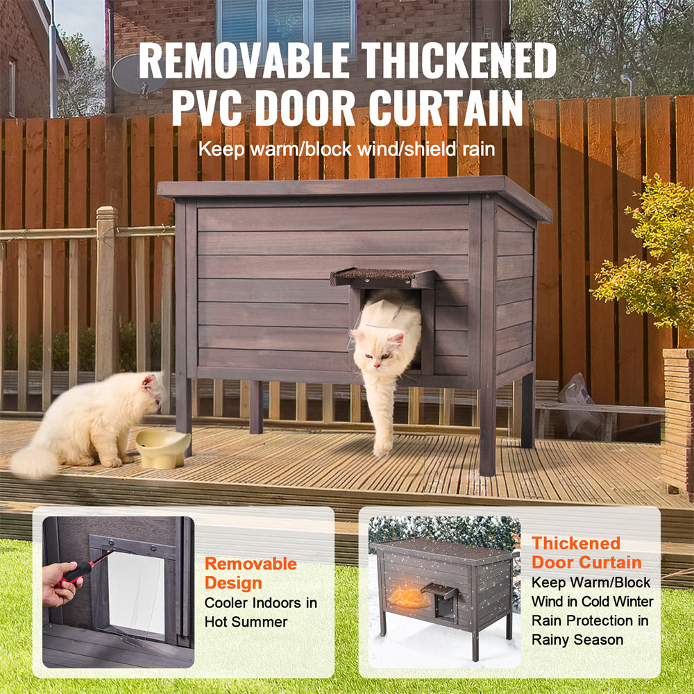 VEVOR Outdoor Cat House Wooden Feral Cat Shelter With Roof &amp; PVC Door Flaps