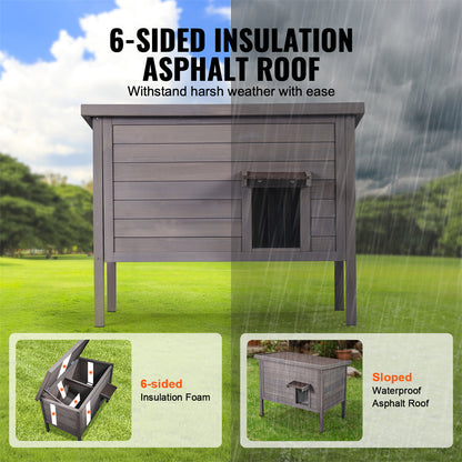 VEVOR Outdoor Cat House Wooden Feral Cat Shelter With Roof &amp; PVC Door Flaps