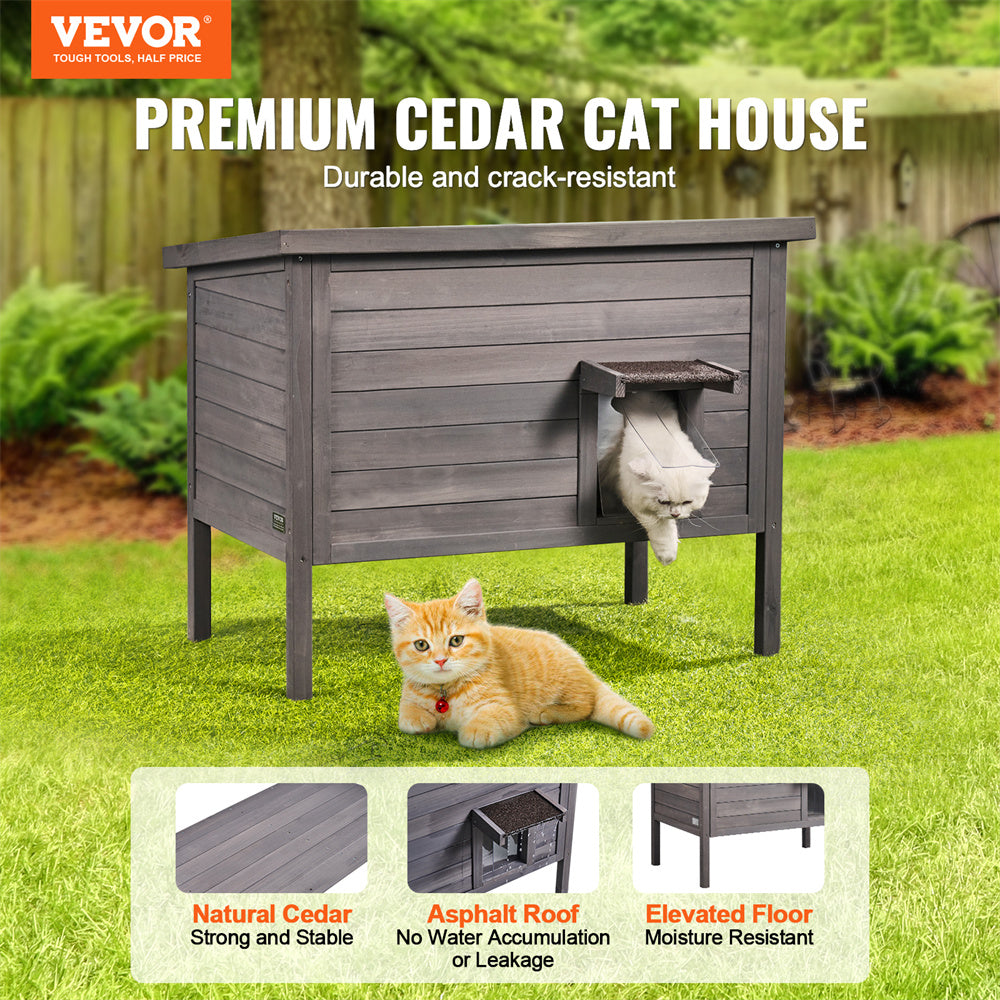 VEVOR Outdoor Cat House Wooden Feral Cat Shelter With Roof &amp; PVC Door Flaps