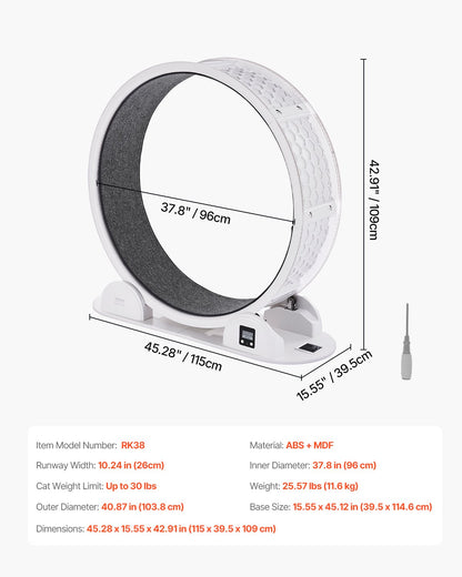 Cat Exercise Wheel With Pedometer 40.8 Cat Treadmill For Pet Health White