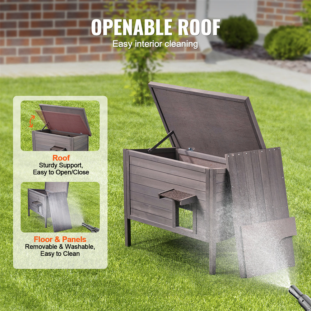 VEVOR Outdoor Cat House Wooden Feral Cat Shelter With Roof &amp; PVC Door Flaps