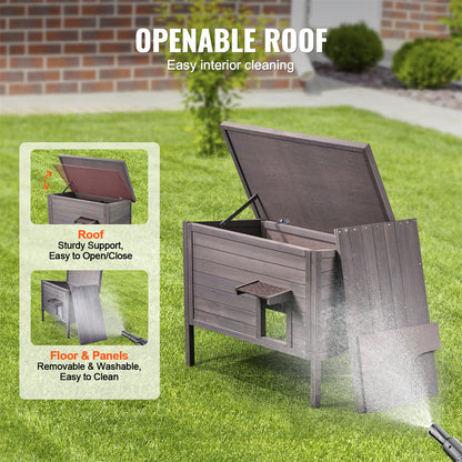 VEVOR Outdoor Cat House Wooden Feral Cat Shelter With Roof &amp; PVC Door Flaps